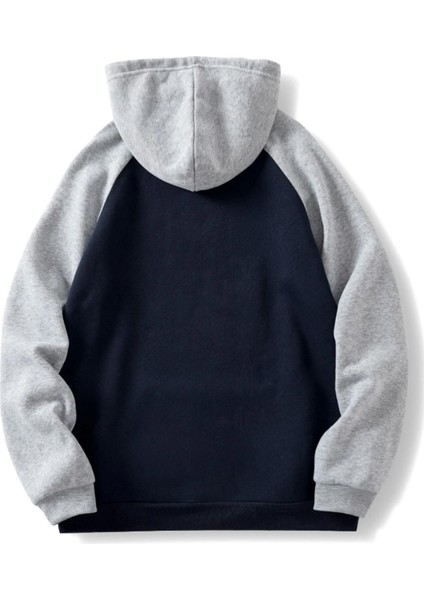 Unisex Siyah-Gri Brooklyn 1898 New York Baskılı Oversize Kapşonlu Sweatshirt