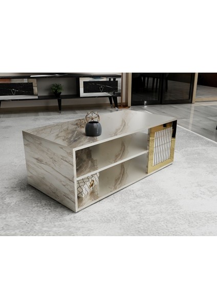 Baredh Lazer Desenli 90 cm Orta Sehpa Efesmermer Altın