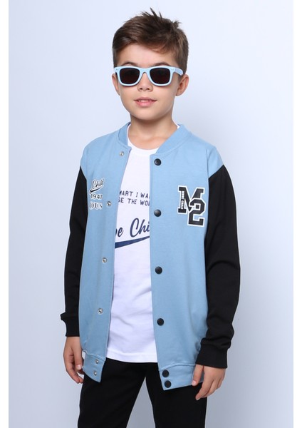 Erkek Çocuk Kolej Ceket Tshirt 2`li Takım Baskılı Çıtçıtlı C46