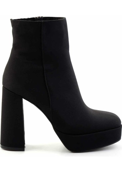 Mat Siyah Saten Kadın Bot & Bootie K02527290438