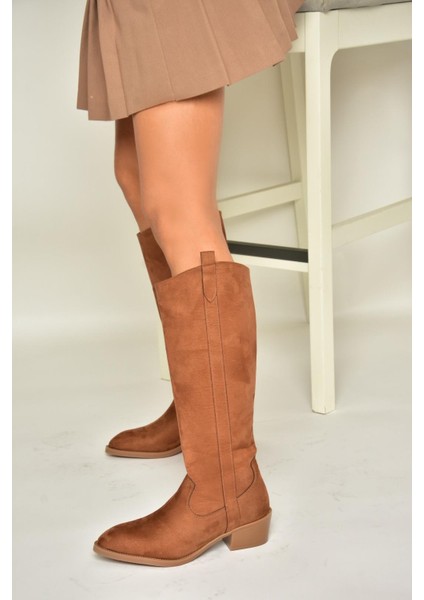 T480142802 Taba Süet Alçak Topuklu Kadın Çizme fiyatları