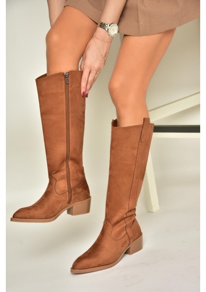 T480142802 Taba Süet Alçak Topuklu Kadın Çizme fırsatları