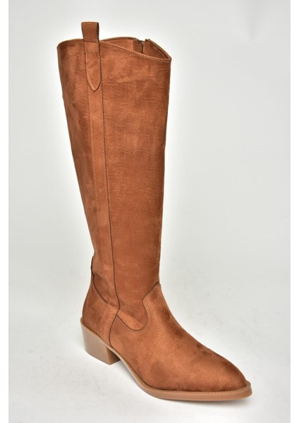 T480142802 Taba Süet Alçak Topuklu Kadın Çizme indirimleri