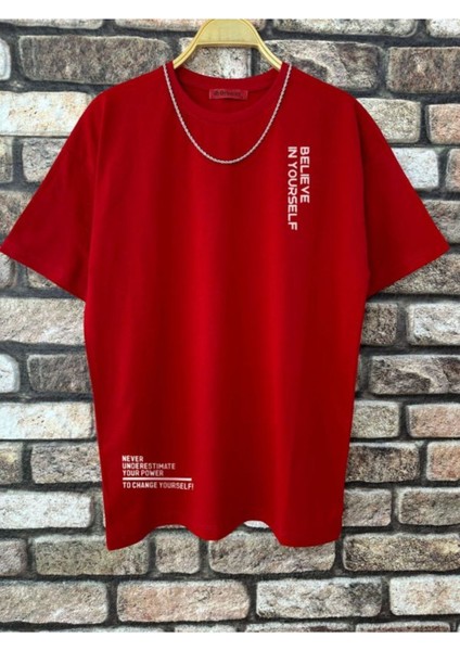 Erkek Believe Baskılı Oversize T-Shirt