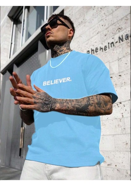 Erkek Believer Baskılı Oversize T-Shirt