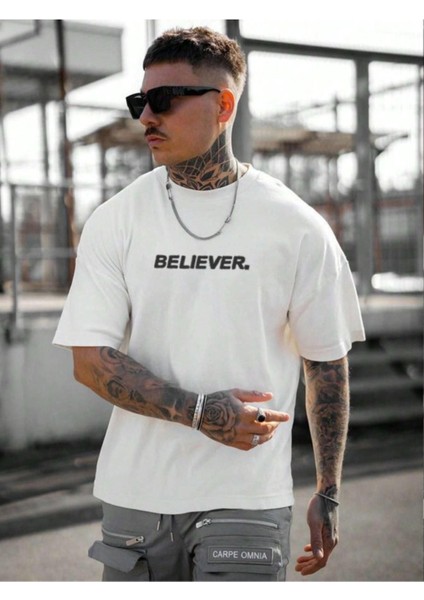 Erkek Believer Baskılı Oversize T-Shirt