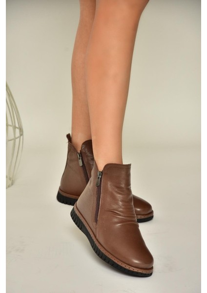 T555366303 Kahverengi Hakiki Deri Comfort Ortopedik Taban Kadın Bot
