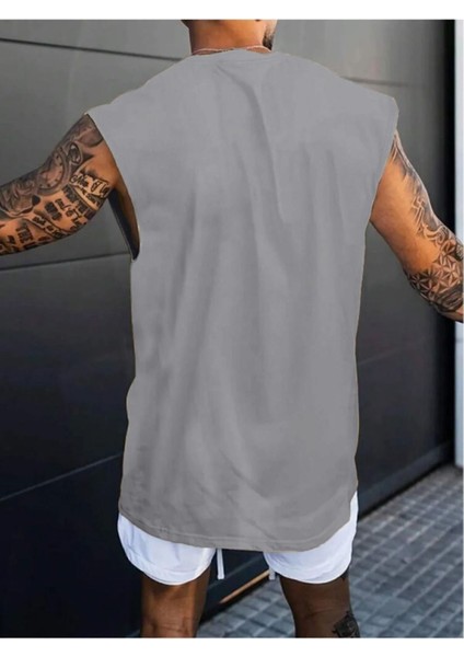 Erkek Dikey Baskılı Oversize Kolsuz T-Shirt fiyatları