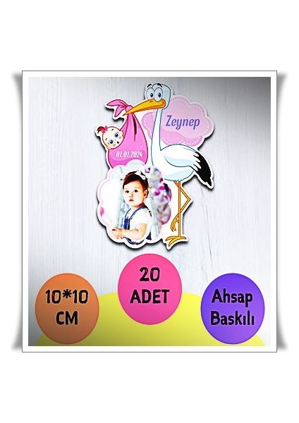 Bebek Çocuk Doğum Günü Resimli Ahşap Magnet 20 Adet A8