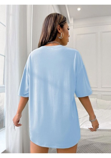 Kadın Mavi New York Baskılı Oversize T-Shirt fiyatları