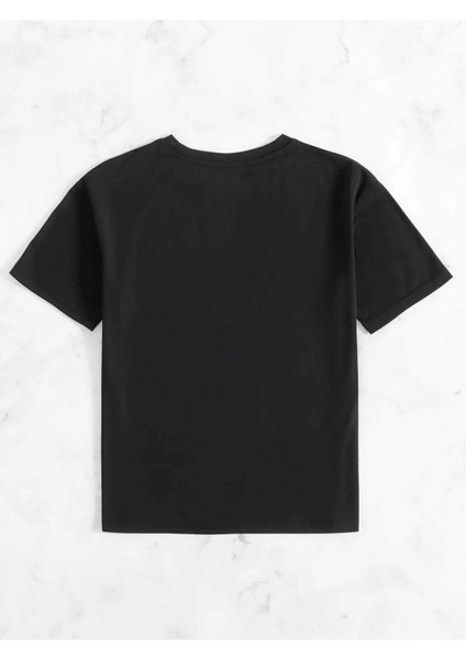 Kadın Siyah Vintage Sand Waves Baskılı Oversize T-Shirt modelleri