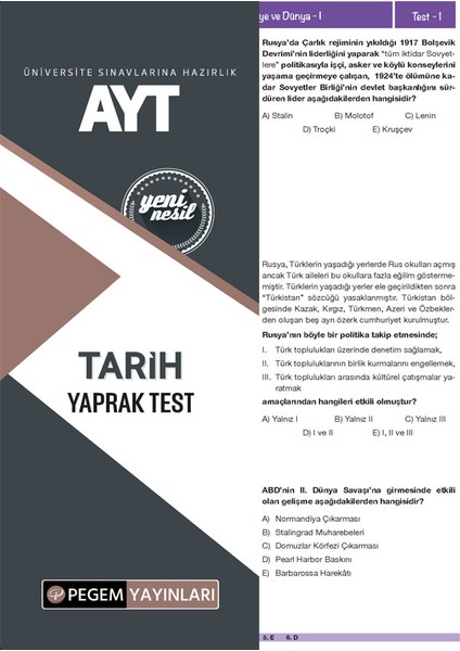 AYT Tarih Yaprak Test