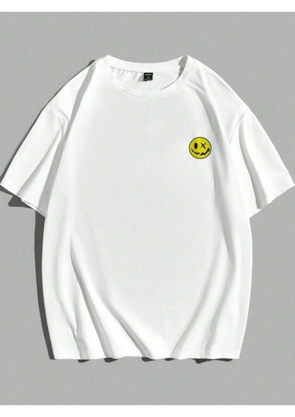 Kadın Beyaz Papatya Baskılı Bisiklet Yaka T-Shirt fiyatları