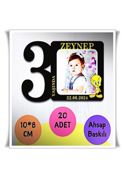 Bebek Çocuk Doğum Günü Resimli Ahşap Magnet 20 Adet A18