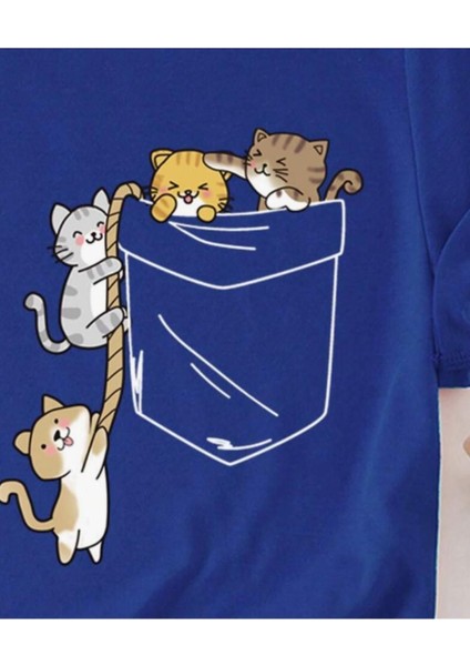 Kadın Kedi Cep Baskılı Regular T-Shirt modelleri