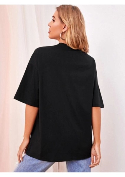 Kadın Kalp Baskılı Oversize T-Shirt