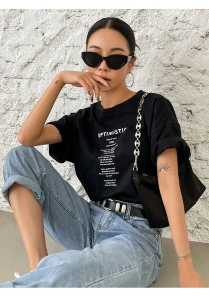 Unisex Optimistic Baskılı Oversize Tshirt fiyatları