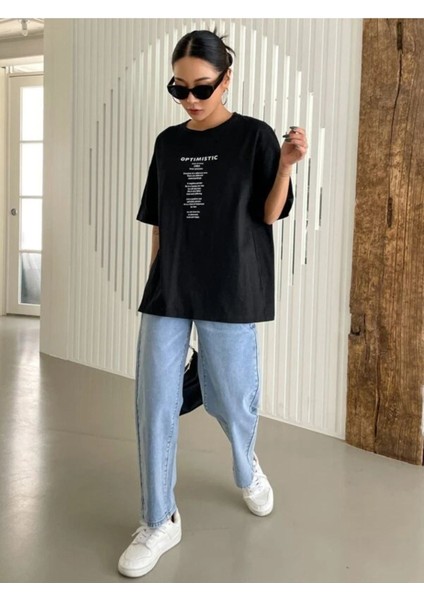 Unisex Optimistic Baskılı Oversize Tshirt modelleri