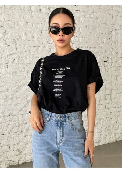 Unisex Optimistic Baskılı Oversize Tshirt fırsatları