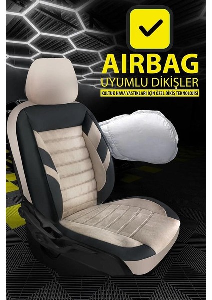 Seat Toledo 1999-2004UYUMLU Oto Koltuk Kılıfı Comfort Serisi - Siyah-Bej