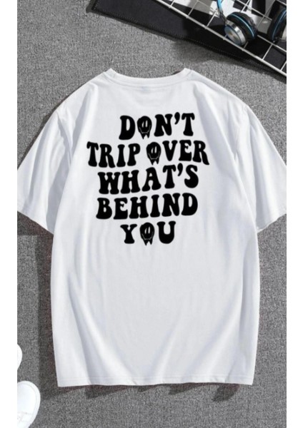 Unisex Beyaz Don't Sırt Baskılı Oversize T-Shirt