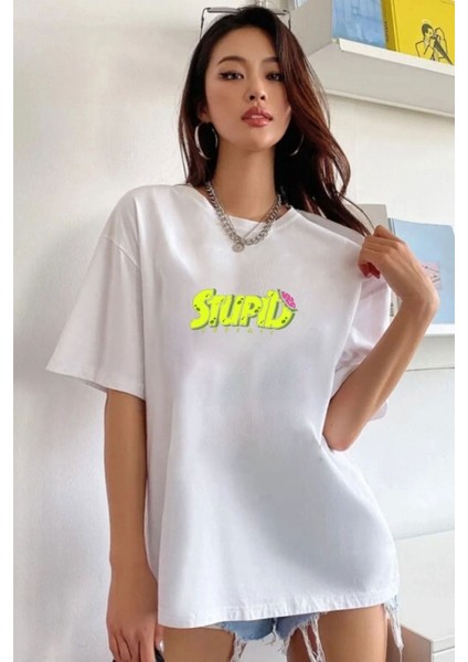 Kadın Stupid Baskılı T-Shirt