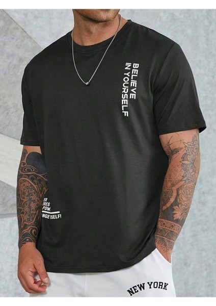 Erkek Believe Baskılı Oversize T-Shirt