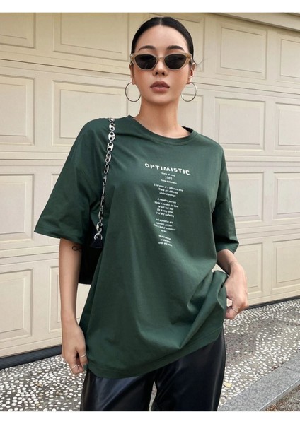 Unisex Optimistic Baskılı Oversize Tshirt