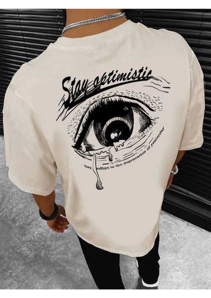 Unisex Stay Göz Sırt Baskılı Oversize T-Shirt