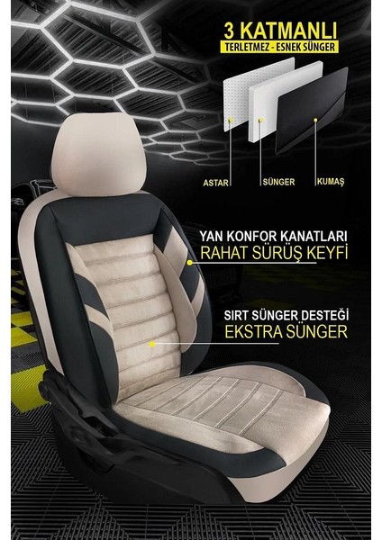 Renault Megane  2016-2020UYUMLU Oto Koltuk Kılıfı Comfort Serisi - Siyah-Bej