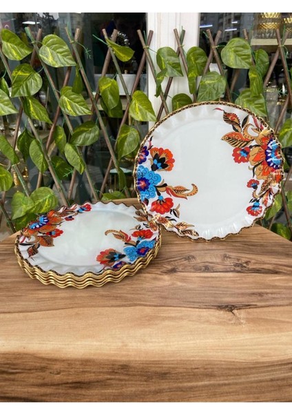 Beyaz Çiçek Model Altın 6 Prç Servis Tabağı. modelleri