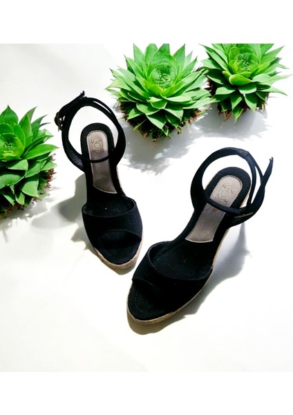 Günlük Şık ve Rahat Taban Hasır Keten Sandalet 8 Cm.topuk
