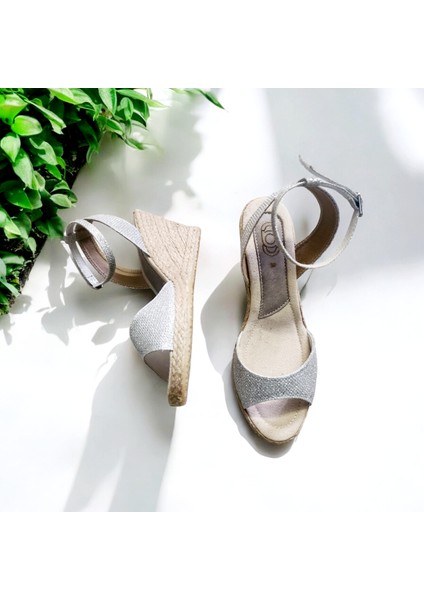 Günlük Şık ve Rahat Taban Hasır Keten Sandalet 8 Cm.topuk indirimleri