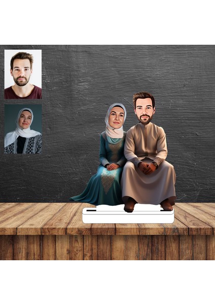 Tesettürlü Bayan ve Eşi Karikatür Figürü,sevgiliye Hediye,doğum Günü Hediyesi