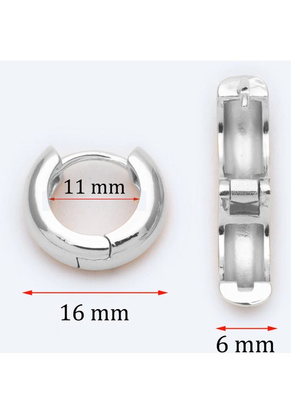 Sade Halka Huggie Küpe Kalın 925 Ayar Gümüş Beyaz Renk modelleri