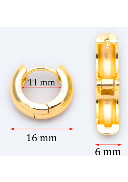 Sade Halka Huggie Küpe Kalın 925 Ayar Gümüş Sarı Renk