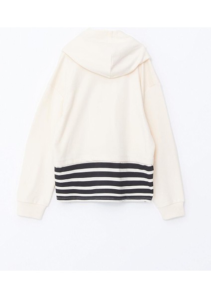 Kapüşonlu Baskılı Uzun Kollu Kız Çocuk Crop Sweatshirt