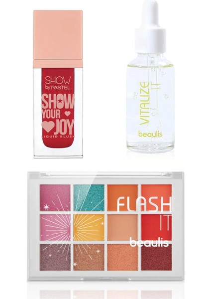 Show By Pastel Show Your Joy Liquid Blush - Likit Allık 52 Renkli Sedefli Mat Göz Farı Flash It 12'li Far Paleti Yüksek Pigmentli Vitalize It Serum Makyaj Bazı