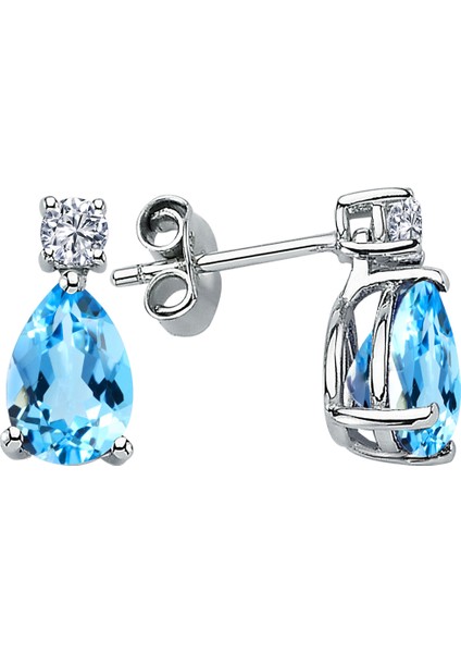 Pırlanta ve Damla Mavi Topaz Taşlı Küpe 0423E0067