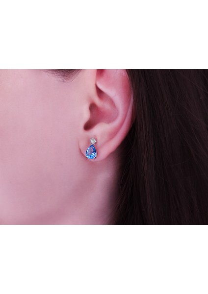 Pırlanta ve Damla Mavi Topaz Taşlı Küpe 0423E0067