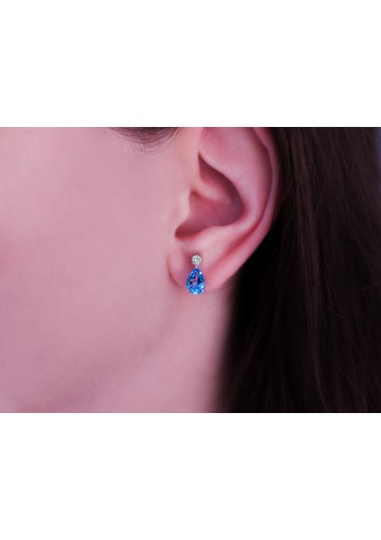 Pırlanta ve Damla Mavi Topaz Taşlı Küpe 0423E0067