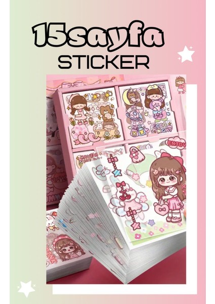 15 Sayfa Sticker Çıkartma Su Geçirmez Kız Sanrio Kawaii- Bilgisayar Telefon Defter Etiketi