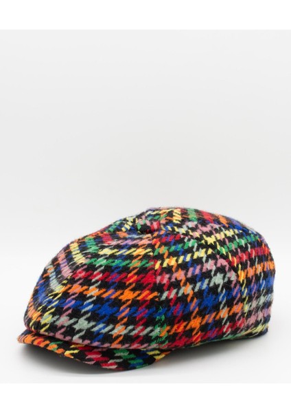 Erkek Kazayağı Desenli Yün 8 Parça Multicolor Kasket Şapka