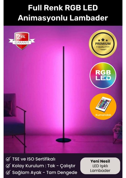 Yeni Nesil Full Renk LED Rgb Stick Animasyonlu Uzaktan Kumandalı Aydınlatma Sistemi Köşe Lambader Oda Gece Lambası Aplik Abajur Dekoratif