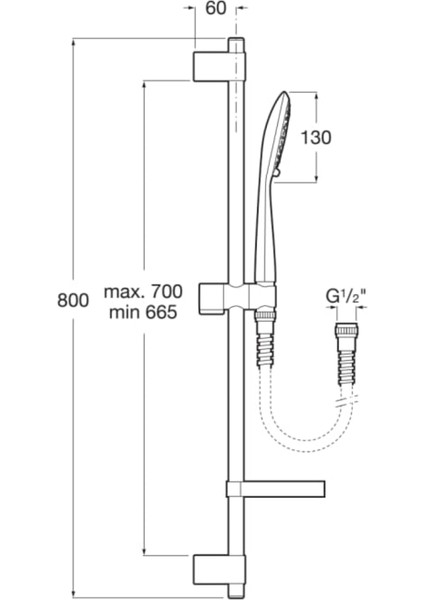 Sensum Round Parlak Krom Renk 4 Fonksiyonlu Sürgülü El Duşu Seti Yuvarlak El Duşu 800 mm Sürgü Takımı 1.7 Silver Flex Hortum