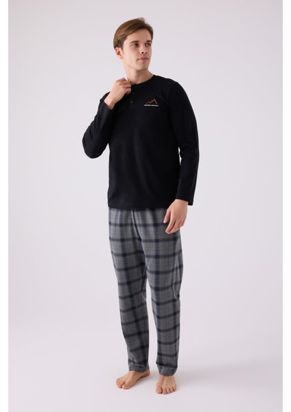 3152 Erkek Uzun Kol Düğmeli Pijama Takım