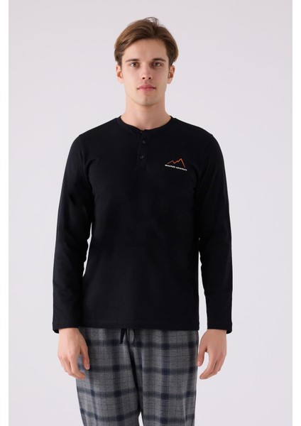 3152 Erkek Uzun Kol Düğmeli Pijama Takım