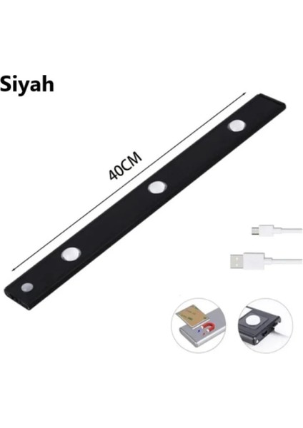 3 Adet 40 cm Harekete Duyarl,ı Sensörlü, Sensözsüz Kullanılabilir, USB Şarjlı, Dim Edilebilir Taşınabilir Mutfak Dolap, Gece Lambası