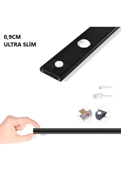 3 Adet 40 cm Harekete Duyarl,ı Sensörlü, Sensözsüz Kullanılabilir, USB Şarjlı, Dim Edilebilir Taşınabilir Mutfak Dolap, Gece Lambası