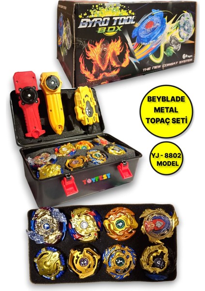 Beyblade Metal Assembled Gyro Tool Box Yj - 8802 - Yeni Nesil Çantalı Beyblade Metal Topaç 8 Li Set